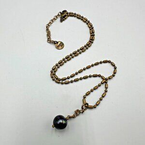 Twisted Silver Brand Necklace Brass Tone Peacock Pearl Minimalist Dainty 21"